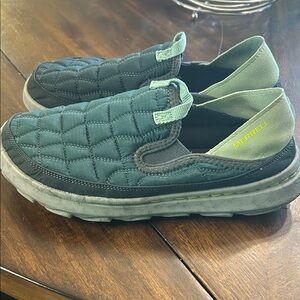 Merrell Quilted Slip-On Shoes - green and grey with marble soles